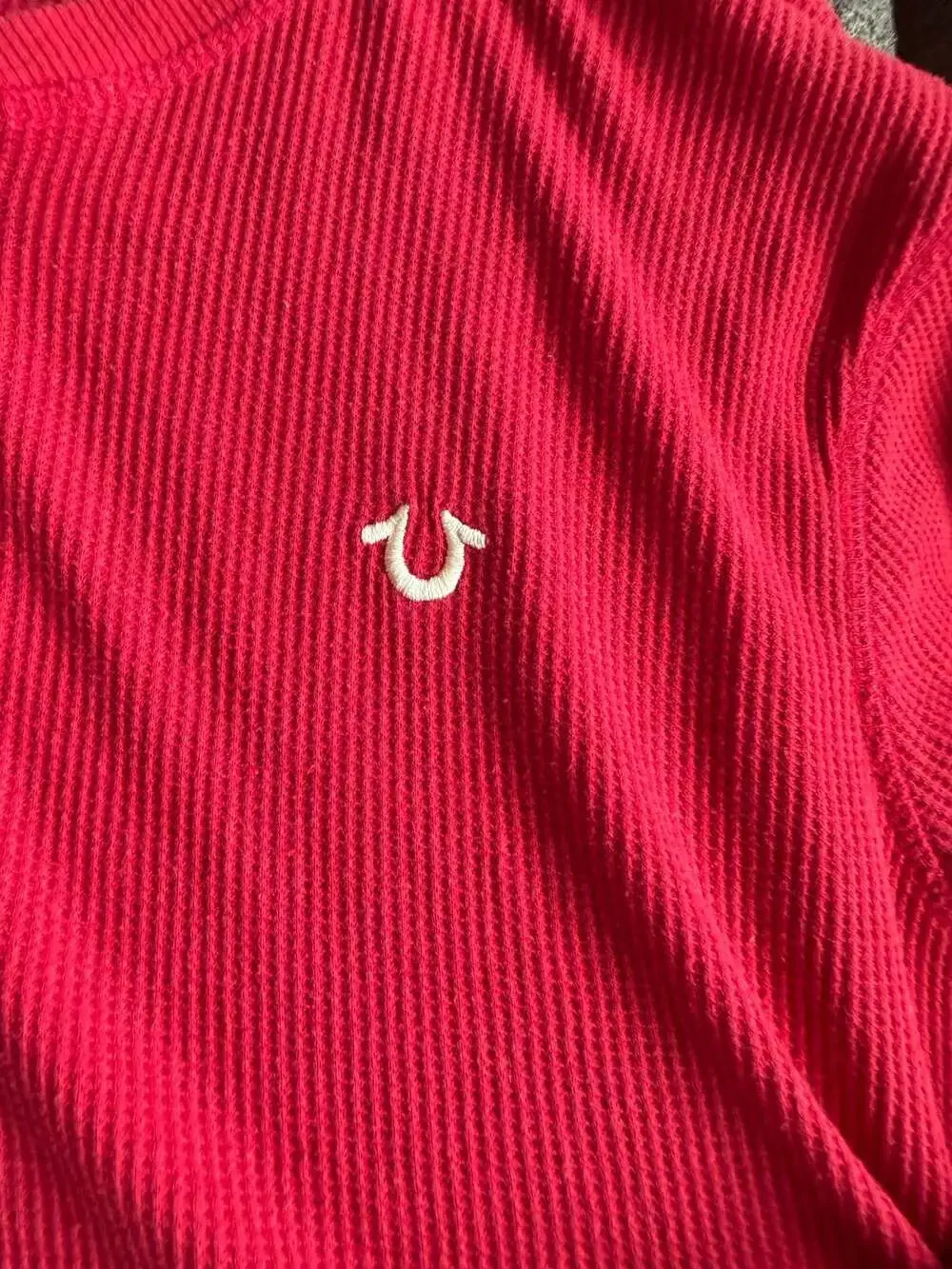 True Religion Logo Long Sleeve Ribbed Henley Thermal Shirt
